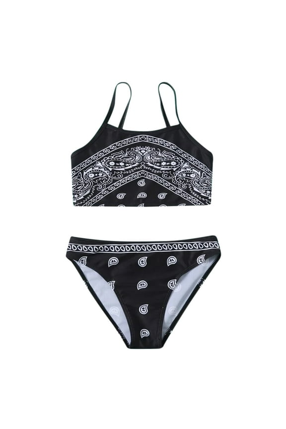 Girls 2 Piece Swimsuit Outfits Butterflies Retro Suspender Bikini Bathing Suit, Size 8 Years-14 Years