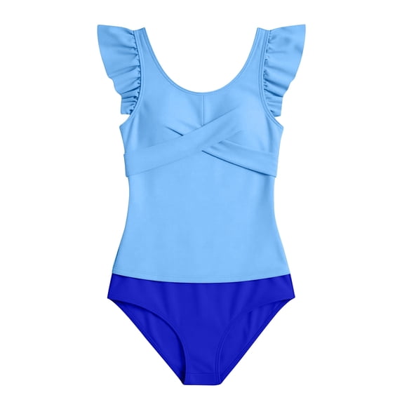 Girls 2-Piece Swimsuit Set Ages 7-16, Ruffle High-Waist Bikini, Kids Bathing Suit for Pool & Beach
