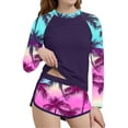 thumbnail image 1 of Girls 2 Piece Swimsuit Set Long Sleeve Rash Guard Top UPF 50+ and Swim Shorts Tropical Palm Tree Print Quick Dry,Size 8-9 T, 1 of 5