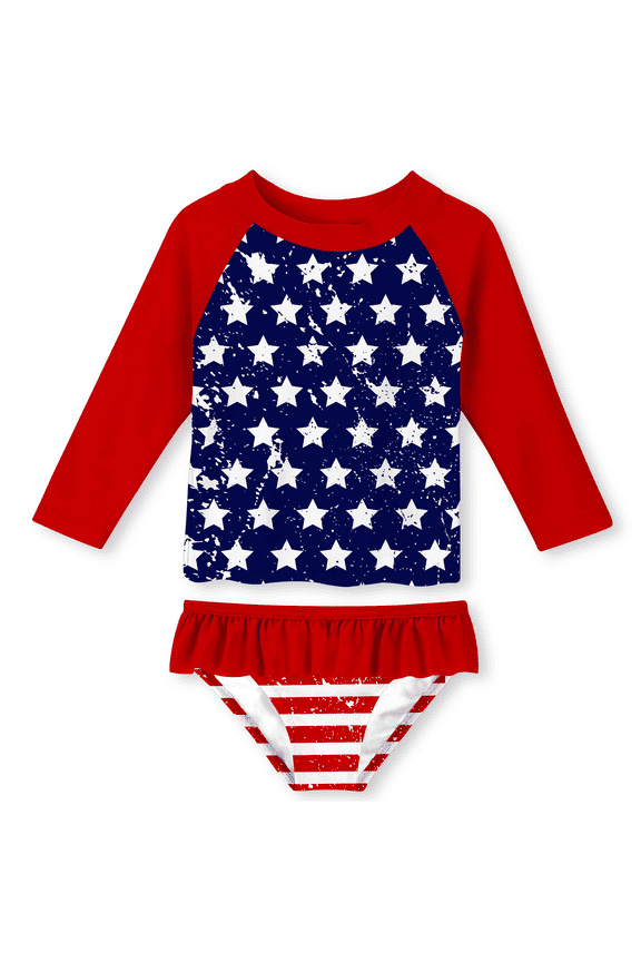 Toddler Girls Rash Guard Swimsuit Set Kids 2-Piece Bathing Suit UPF 50+ Long Sleeve Summer Beach Swimwear 2-9Y