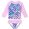 thumbnail image 1 of Lanbubble Toddler Girls Rash Guard Swimsuit Set Kids 2-Piece Bathing Suit UPF 50+ Long Sleeve Summer Beach Swimwear 2-9Y, 1 of 7