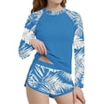 thumbnail image 1 of Girls 2 Piece Swimsuit Set Long Sleeve Rash Guard UPF 50+ and Swim Shorts Quick Dry Blue Tropical Print,Size 8-9 T, 1 of 5