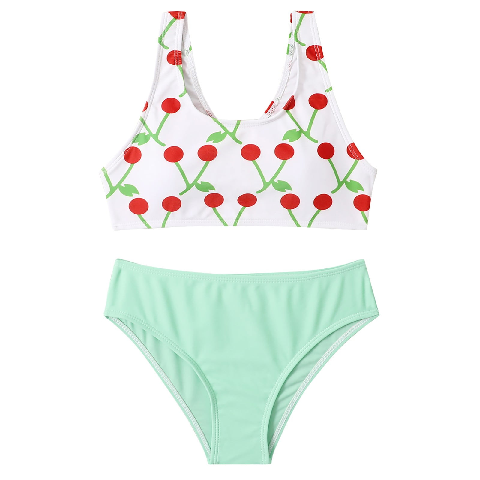 Girls 2 Piece Swimsuit Sport Cherry Print High Waist Bikini Set Bathing Suit,Size  130-160 