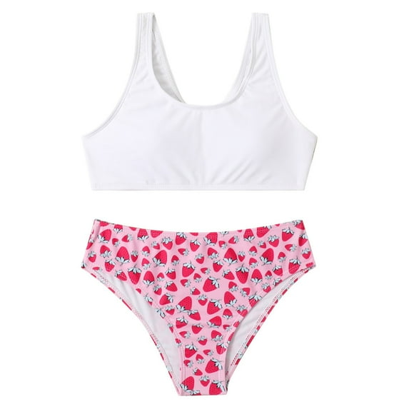 Girls 2 Piece Swimsuit Sport Fruit Print High Waist Bikini Set Bathing Suit,Size 130-160
