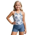 thumbnail image 1 of Girls 2 Piece Swimsuit Summer Beach Hawaiian Tropical Palm Tree Print Tank Tops with Swim Shorts Bathing Suits Rash Guard Tankini Sets, 1 of 4