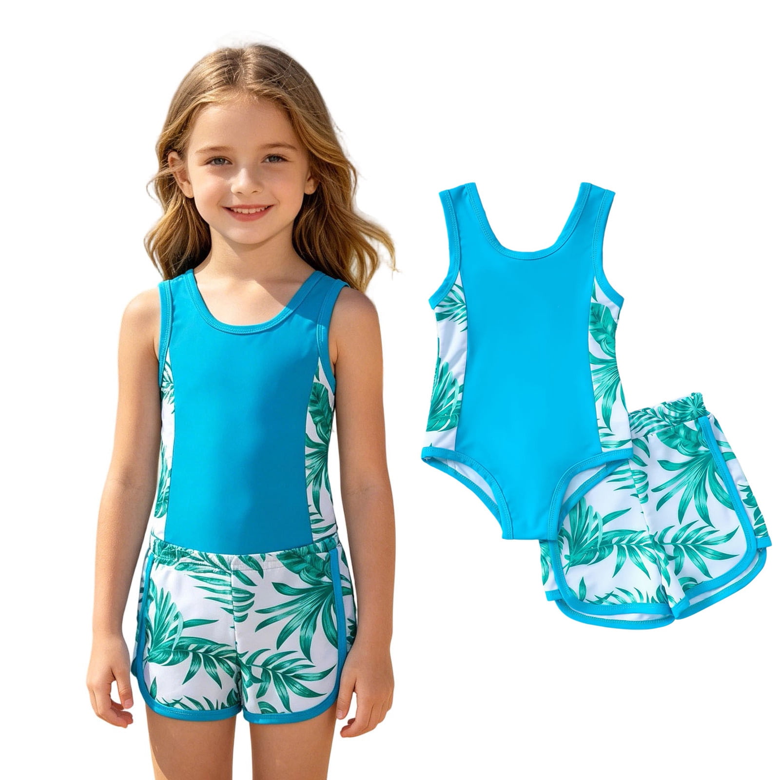 Girls 2 Piece Swimsuit Summer Floral Print Tankini with Bottoms for Kids Bathing Suit for GIrls