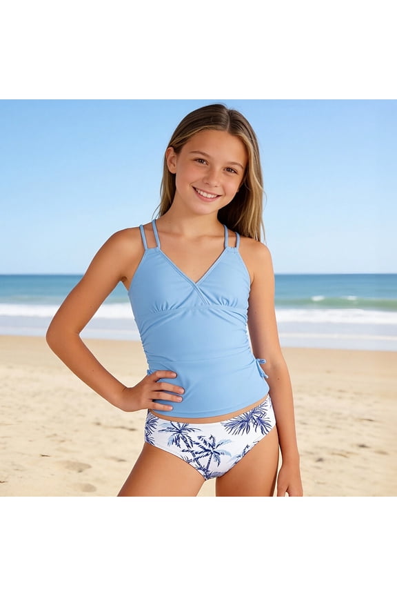 Girls 2 Piece Swimsuit Tropical Floral Print Swimwear With Removable Padding Girls Swimsuit Girls Bathing Suit Size 7-8Y