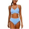 thumbnail image 1 of Girls 2 Piece Swimsuit V Neck Spaghetti Strap Tank Tops High Waist Shorts Slimming Stretchy Swimwear (14 Years, Blue), 1 of 9