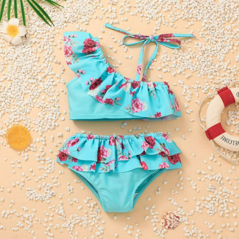 Girls 2-Piece Swimsuits,Kids Girl Swimwear,Summer Bathing Suits,Floral  Printed Bikini Tops Bottoms,Little Girls Bikini Sling Swimsuit Swimming  Trunks 