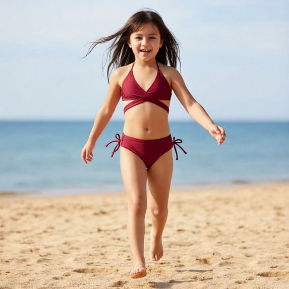 Girls 2 Piece Swimsuits Vacation Sleeveless Girl Bathing Suits Kids Bikini 8-9 Years