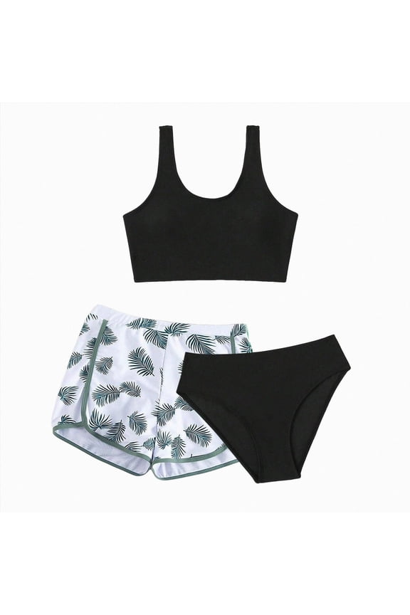 Girls 2 Piece Swimsuits with Skirts Ribbed Spaghetti Strap Bikini Sets Swim Bathing Suit for Teen Girls