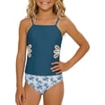 thumbnail image 1 of Girls 2 Piece Tankini Swimsuit Adjustable Straps Cut Out Solid Color Bathing Suit with Padded Shell Tween Swimwear for Beach Pool Vacation(Navy/120), 1 of 6