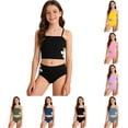 thumbnail image 1 of Girls 2 Piece Tankini Swimsuit Side Flower Applique High Waisted Bathing Suits for Girls Summer Beach Swimwear, 1 of 6