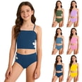 thumbnail image 1 of Girls 2 Piece Tankini Swimsuit Side Flower Applique High Waisted Bathing Suits for Girls Summer Beach Swimwear, 1 of 6