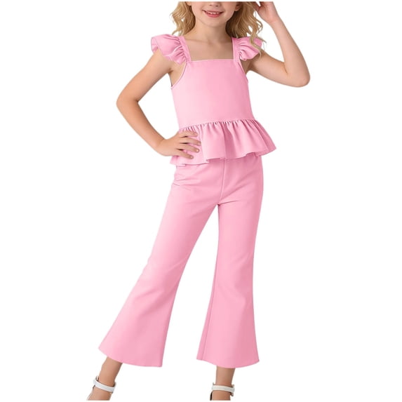 Simple Bd Girls 2-Piece Top and Bottom Set, Lace Detail, Wide Leg and Flutter ...