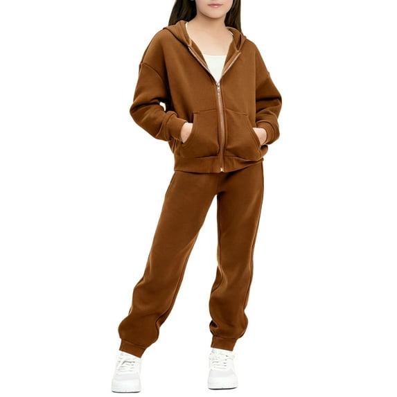 Girls 2 Piece Tracksuit Sets Fleece Sweatsuits Full Zip Up Sweatshirt Jacket and Sweatpants Joggers Fall Outfits with Pockets