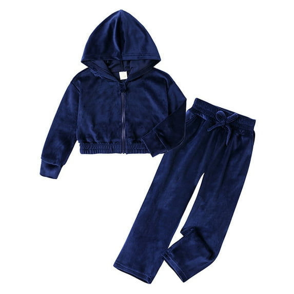 Girls 2 Piece Velour Tracksuit Set Athletic Sportswear Hoodie Sweatshirt and Sweatpant Clothing Sets for Kids
