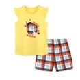 thumbnail image 1 of Girls 2 Pieces Outfits for Summer Crop Tops and Shorts Set Trendy Cartoon Print Round Neck Cute 2 Piece Outfits Yellow,2Y, 1 of 5