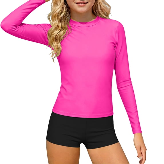 Girls 2 Pieces Rash Guard Long Sleeve Swimsuit UPF 50+ Summer Beach Swimwear Athletic Tankini Sets for 3-14 Years