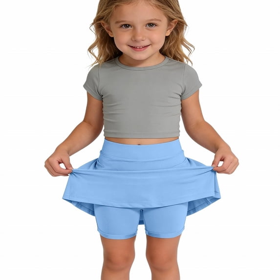 Girls 2 in 1 Athletic Skort with Built-in Shorts and Pockets Stretch Golf Tennis Cheerleading Skirt for Kids Ages 4-12 Years