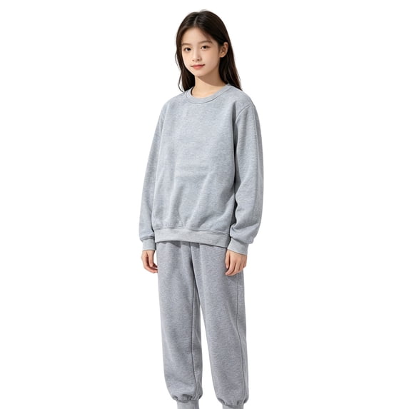 Girls 2-piece Fleece Sweatshirt and Jogger Set 2026 Fall Outfits Girl Boy Long Sleeve Top and Long Pants Set Sweatsuits(Grey,12-13 Years)