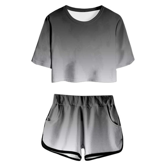 Girls 2025 Summer Clothes Sets Short Sleeve Gradient Color Girls Outfits Size 8 Casual Loose Fashion Children's Summer Set,,130,Black