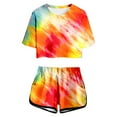 thumbnail image 1 of Girls 2025 Summer Clothes Sets Short Sleeve Tie-Dye Printed Girls Outfits Size 8 Casual Loose Fashion Children's Summer Set,,150,Red, 1 of 5