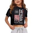 thumbnail image 1 of Girls 250th Anniversary Crop Top, Patriotic American Flag Print Short Sleeve Tee for Kids, Casual Independence Day Summer Shirt for Daily Holiday Wear(Black,13-14 Years), 1 of 3