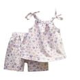 thumbnail image 1 of Girls 2Pcs Summer Outfits For Kids Flower Tank Top Tween Shorts Set With Belt Sleeveless Shirts Size 0 2T Print Tank Tops Elastic Shorts Pants Set Cartoon Print 2PCS Set Dailywear Set 12-18 Months, 1 of 3