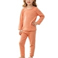 thumbnail image 1 of Girls 2pc Cotton Outfits Summer Fall Solid Color Long Sleeve Crew Neck T-Shirts Comfy Pants Homewear Sets Orange 18-24 Months, 1 of 9