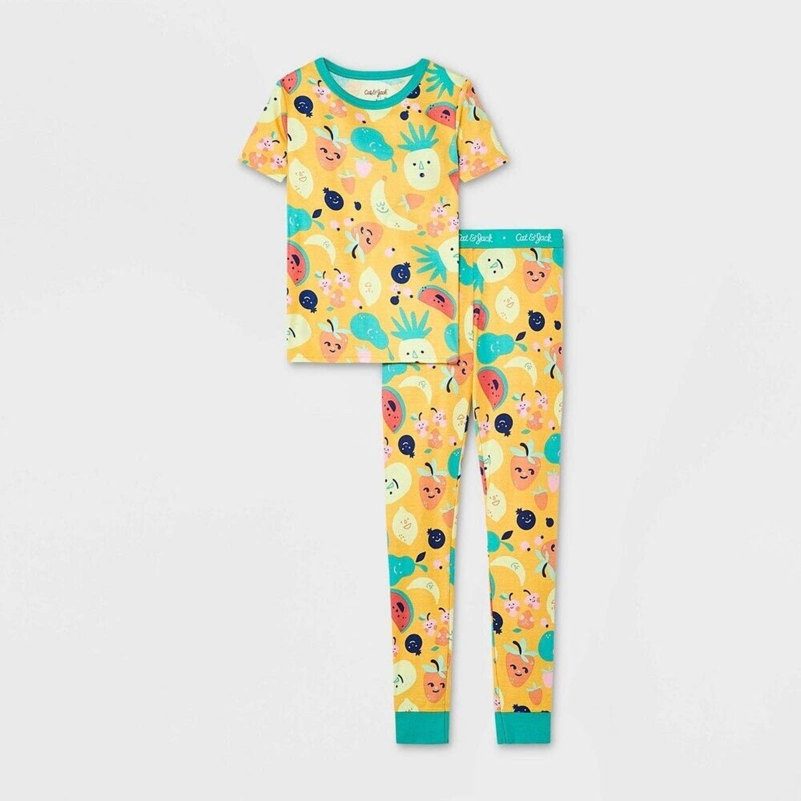 Girls 2pc Fruit 100 Cotton Snug Fit Pajama Set Cat Jack Yellow 4