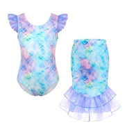 Girls 2pcs Fish Tail Skirt Swimwear Cosplay Swimsuit Scale Print Swim Top Bathing Suit Kids Girls 4Y