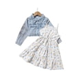 thumbnail image 1 of Girls 2pcs Long Sleeve Denim Button Coat & Straps Floral Print Flare Dress Trendy Casual Kids Outdoor Clothes For Spring And Autumn, 1 of 7