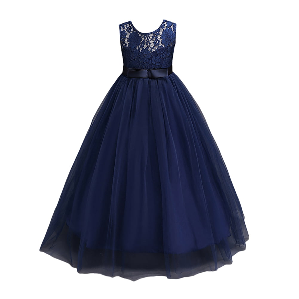 Girl's Floral Embroidery Party Dress With Pearl Belt - Tulle Swing Dress Ages 2-10