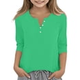 thumbnail image 1 of Girls 3/4 Length Sleeve Tops Fashion V Neck T Shirts Dressy Blouses Business Casual Tunic Tops Green 120, 1 of 5