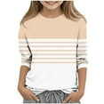 thumbnail image 1 of Girls 3/4 Sleeve Basic T-shirts Fashion Plaid Striped Tshirts Casual Fall Spring Polyester Cotton Tops 3-14 Years (6T, Beige 01), 1 of 5