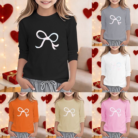 Girls 3/4 Sleeve Crewneck Graphic T Shirts Casual Soft Blend Tops Comfortable Playwear Everyday Stylish Tee for Kids Orange 3-4 Y