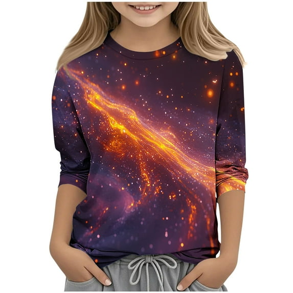 Girls 3/4 Sleeve Shirts Size 7-8 Girls Graphic Tees under $10 Summer and Spring Kids Fashion Round Neck Print T-Shirt