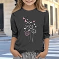 thumbnail image 1 of Girls 3/4 Sleeve T Shirts Dark Gray Butterfly Wild Flower Print Kids Casual Crewneck Tee Soft Stretch Pullover Top,Size 5-6 T, 1 of 5