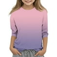 thumbnail image 1 of Girls 3/4 Sleeve T Shirts Kids Crewneck Basic Tees Fashion Drop Shoulder Blouses Spring Fall Tops 3-12Y, 1 of 5