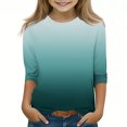 thumbnail image 1 of Girls 3/4 Sleeve T Shirts Kids Crewneck Basic Tees Fashion Drop Shoulder Blouses Spring Fall Tops 3-12Y, 1 of 5