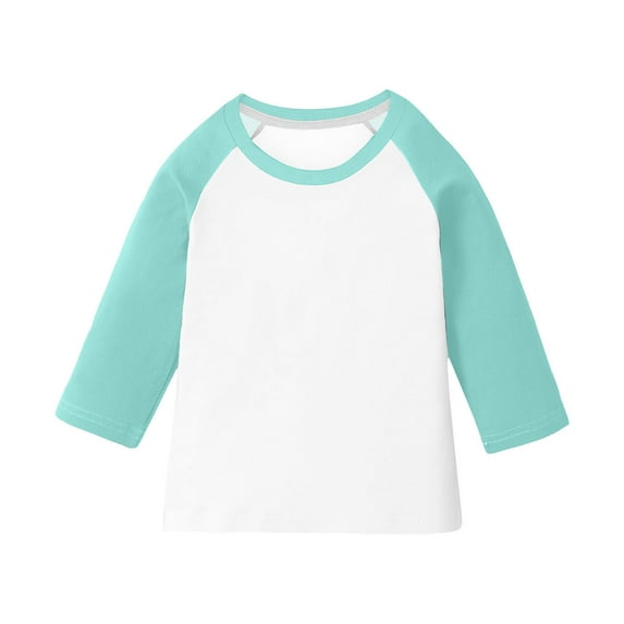 Girls 3/4 Sleeve T-shirts Crew Neck Colorblock Casual Fashion Raglan Tee Tops 3-14 Years Tshirts for Boys (3 Years, Mint Green)