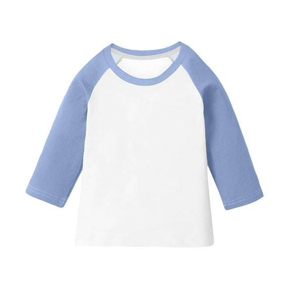 Girls 3/4 Sleeve T-shirts Crew Neck Colorblock Casual Fashion Raglan Tee Tops 3-14 Years Tshirts for Boys (5 Years, Light Blue)