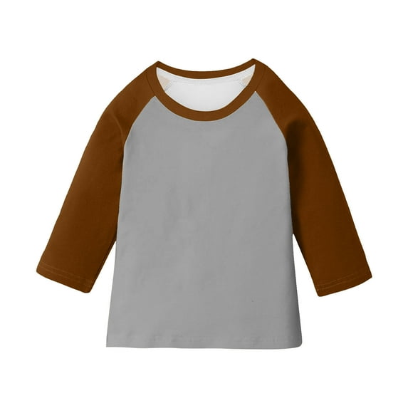 Girls 3/4 Sleeve T-shirts Crew Neck Colorblock Casual Fashion Raglan Tee Tops 3-14 Years Tshirts for Boys (9 Years, Brown 02)