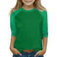 thumbnail image 1 of Girls 3/4 Sleeve Tops Raglan Baseball Tee Soft Crewneck Shirts Loose Fit Casual Summer Blouses Oversized Comfort​ Green 100, 1 of 4