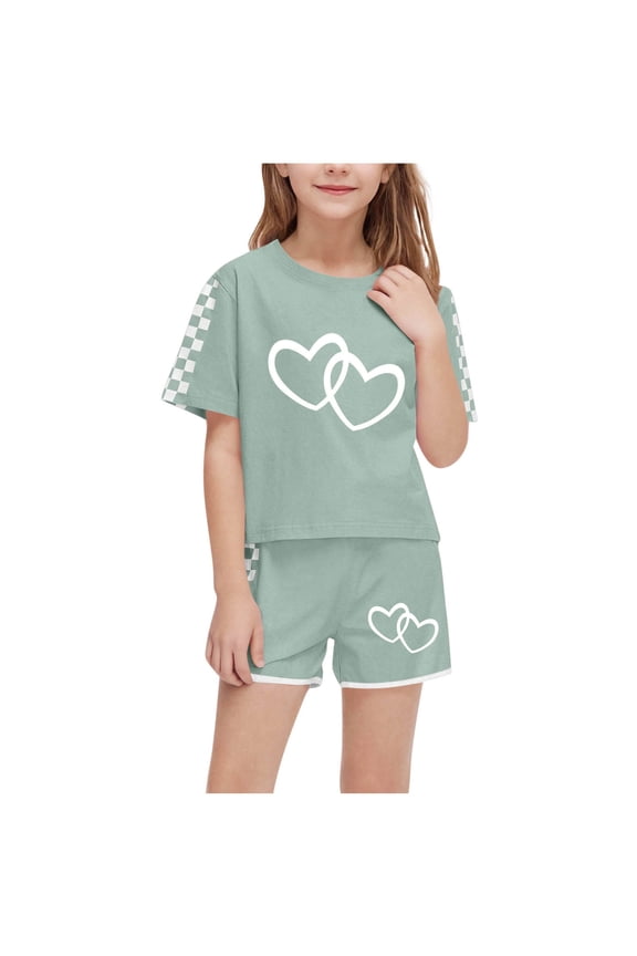 Girls 3-6 Months Outfits Green Baby Girl Outfit, Fashion Boy and Girls Casual Short Sleeve Round Neck Collar Botton Printed Short Pants Sets