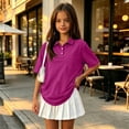 thumbnail image 1 of Girls 3- Buttons School Uniform Polo Shirts Kid Short Sleeve Pique Polo Shirt Purple,12-13 Years, 1 of 6