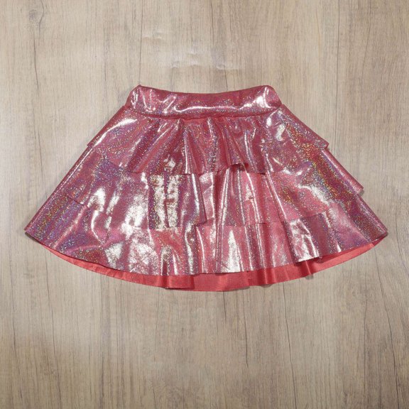 Girls' 3-Layer Metallic Ruffle Sparkly Skirt – Shiny Party Carnival Dance Skirt for Kids (3-10Y)