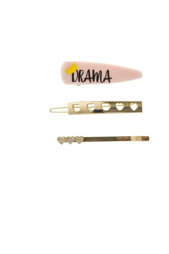 Girls 3 Pack Drama Alligator Clip, Pave Heart Bobby Pin and Cut Out Heart Click Top Clip Set