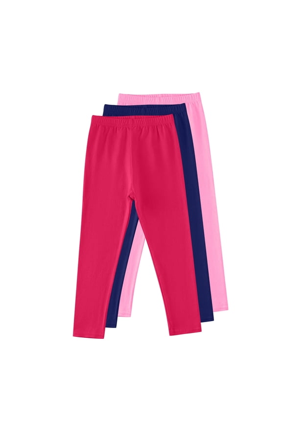 Girls 3 Pack Leggings Stretch Soft Cotton Long Pants Elastic Waist Full Length Solid Jeggings Multipacks (13-14 Years, 3PCS-I)